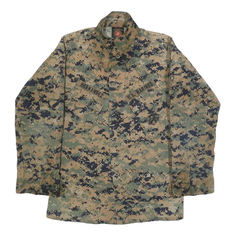 American Apparel Mens Green & Brown Military Jacket S Cotton Blend Button 1