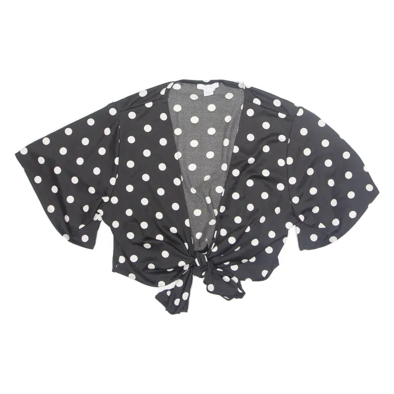 Amisu Cropped Womens Wrap Top Black V-Neck Polka Dot Xl 1