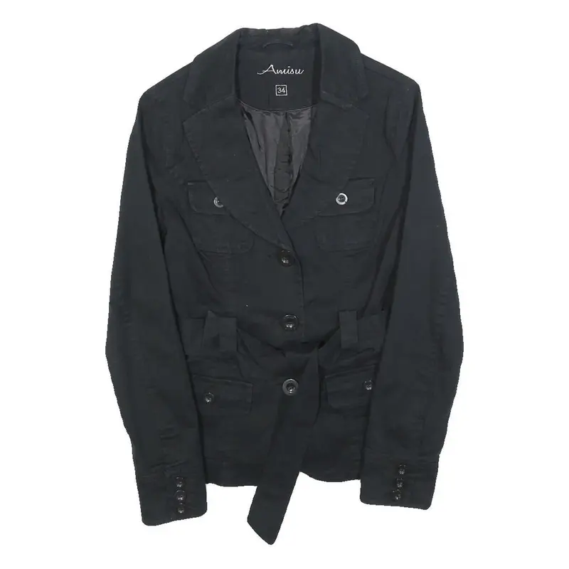 Amisu Womens Black Cotton Blend Button Jacket Xs Casual Utility Style 1