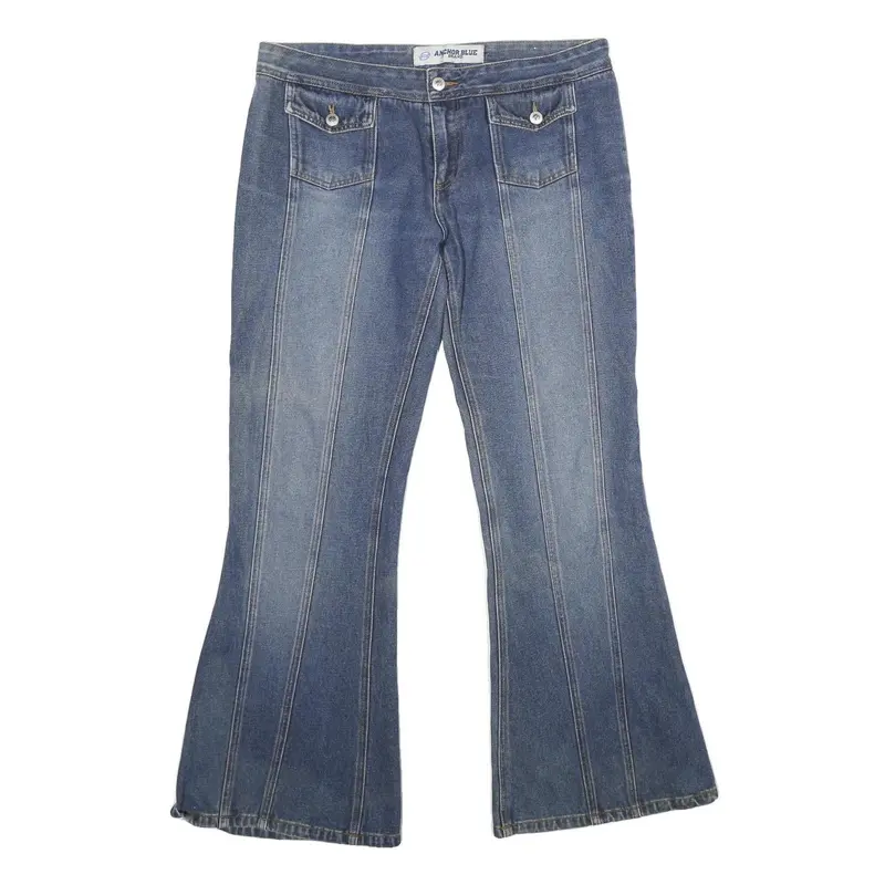 Anchor Blue Womens Jeans Blue Loose Flared Denim Medium W34 L32 Buttoned Pockets 1
