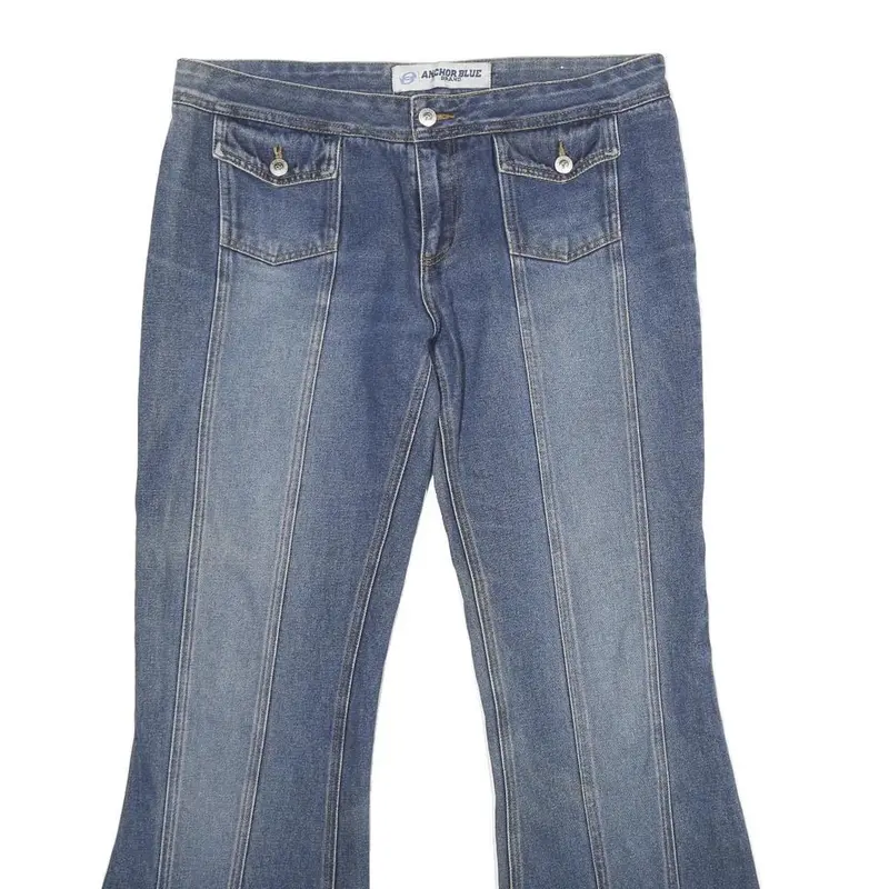 Anchor Blue Womens Jeans Blue Loose Flared Denim Medium W34 L32 Buttoned Pockets 2