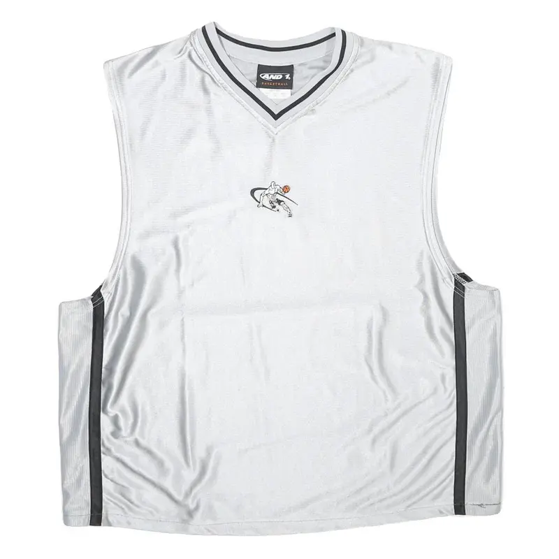 And 1 Basketball Mens White & Grey Sleeveless V-Neck Graphic Tank Top L 1