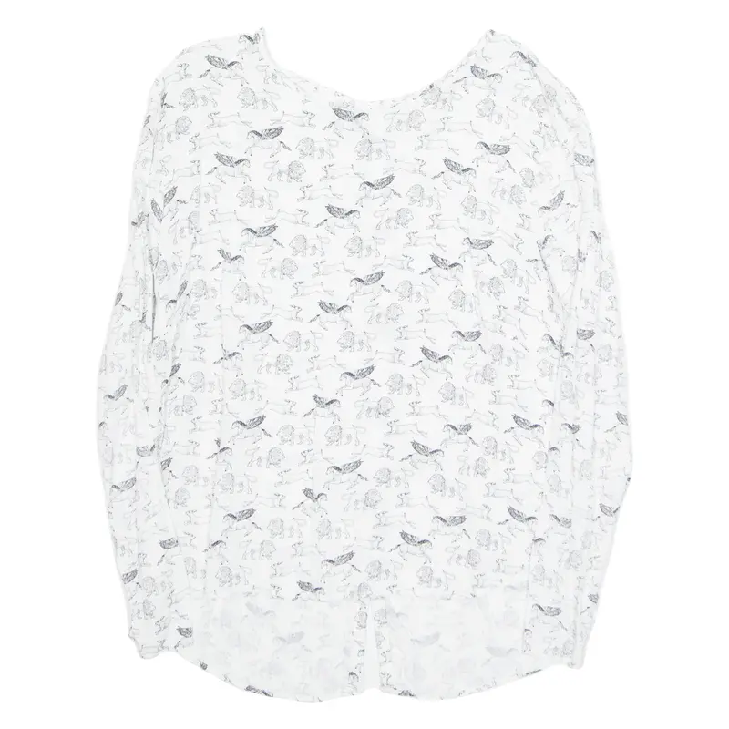 Animals Womens Printed Top White Long Sleeve Crazy Pattern L 1
