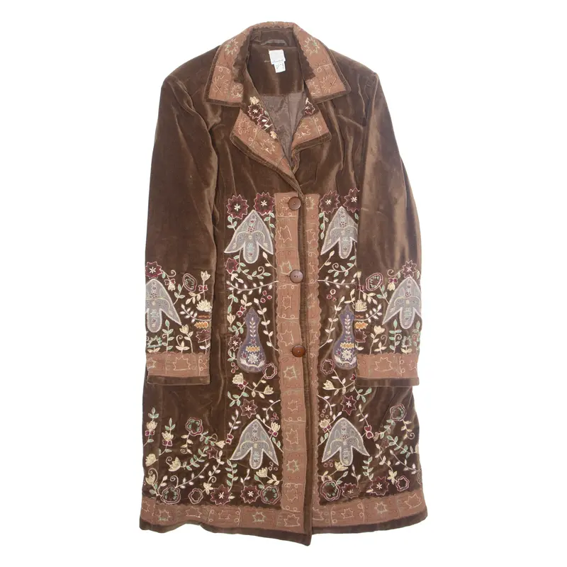 Anleng Womens Overcoat Coat Brown Crazy Pattern M 1