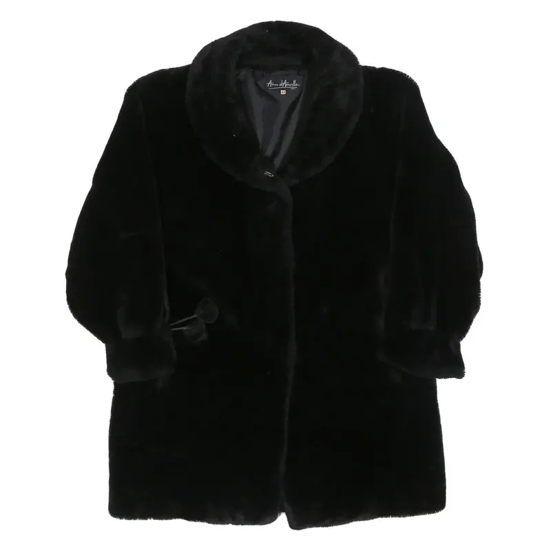 Ann D'anville Womens Black Faux Fur Button Jacket L Polyester Blend Soft Plush 1