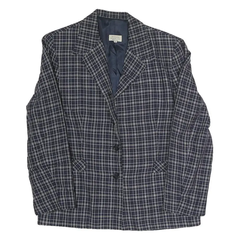 Anrionella Sangiacomo Womens Navy Blue Check Button Jacket L Polyester Blend 1