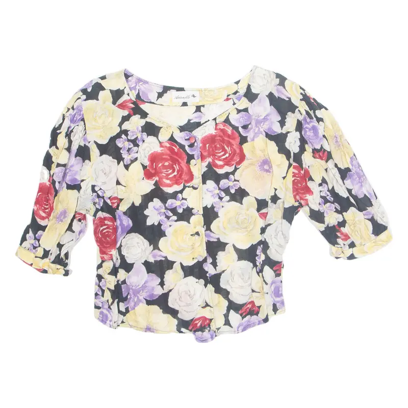 Antonelle Womens Printed Blouse Yellow V-Neck Floral M 1
