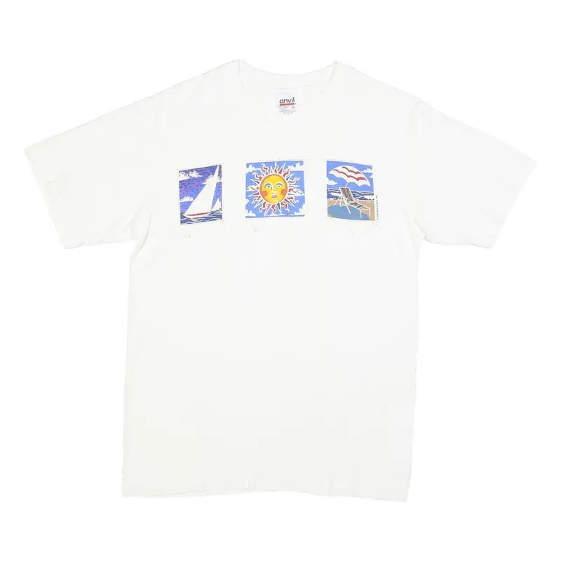 Anvil Womens White Graphic T-Shirt M Short Sleeve Crew Neck Summer Design 1