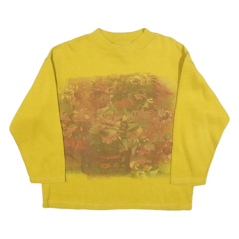 Ap Womens Yellow Sweatshirt Crew Neck S Floral Print Cotton Blend Casual 1