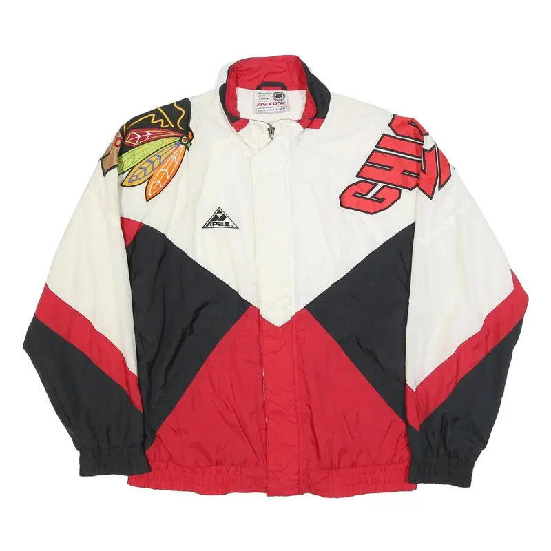 Apex One Mens White & Red Graphic Nylon Jacket M Zip Closure Sportswear 1