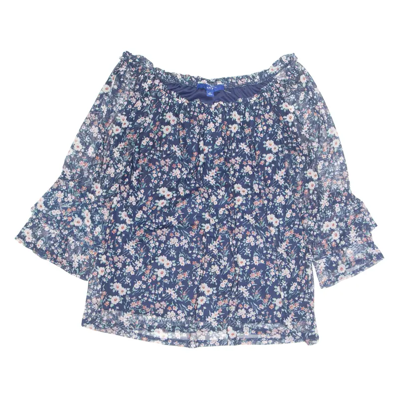 Apt. 9 Womens Printed Blouse Blue Long Sleeve Floral M 1