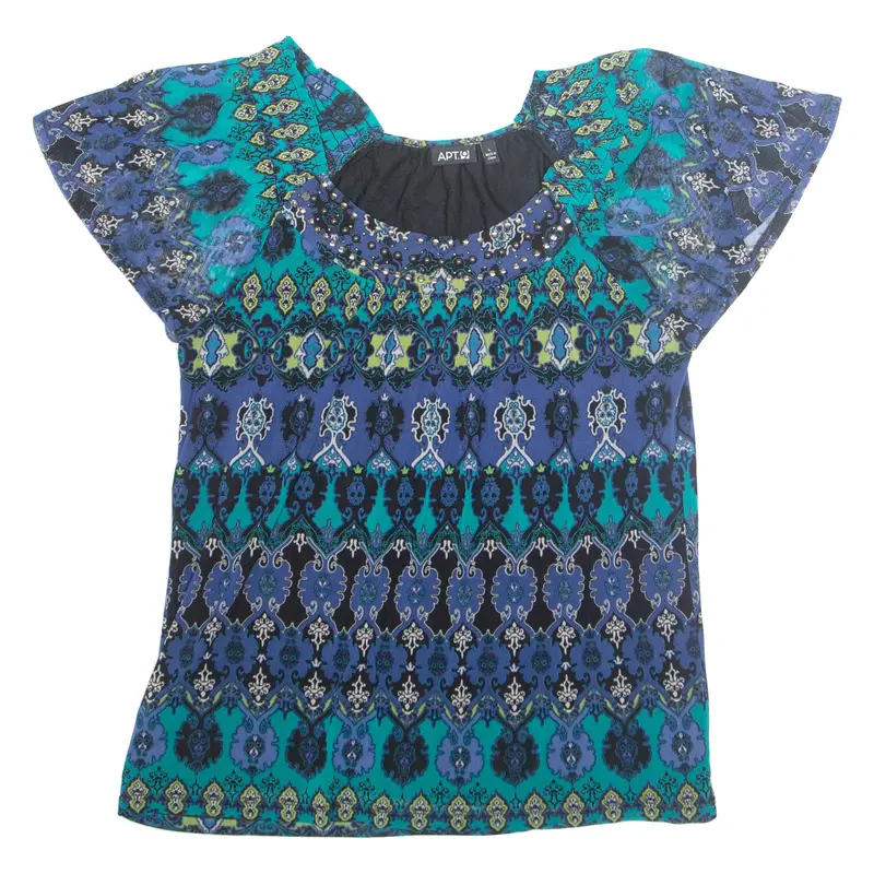 Apt 9 Womens Printed Blouse Blue Nylon Crazy Pattern L 1