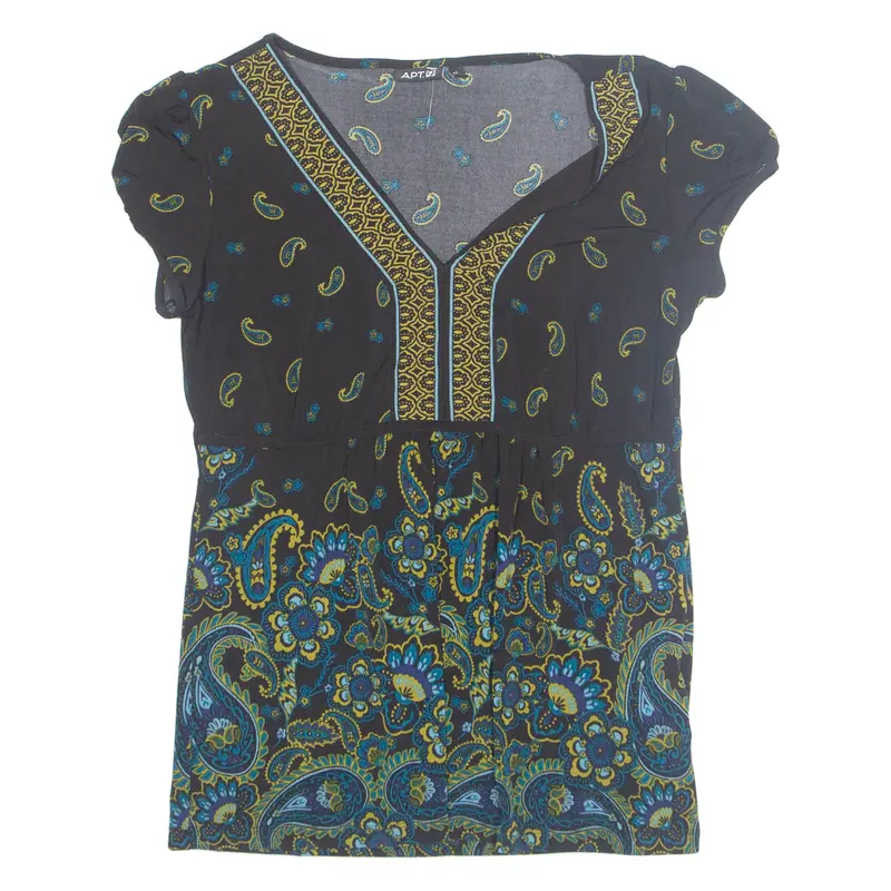 Apt. 9 Womens Printed Blouse Blue V-Neck Paisley S 1