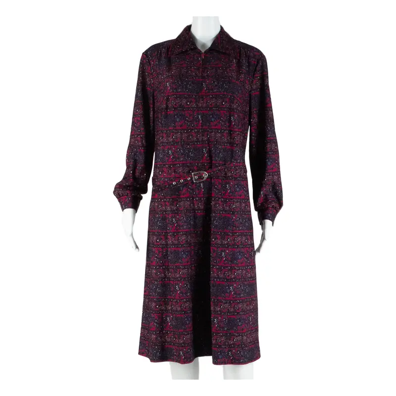 Ara Model Womens A-Line Dress Purple Paisley Long Sleeve Midi L 1