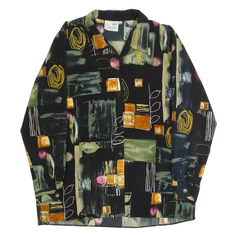 Aratex Mens Shirt Black Crazy Pattern Long Sleeve L 1