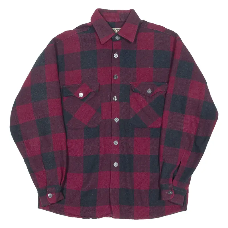 Arctic Society Mens Flannel Shirt Maroon Check Long Sleeve S 1