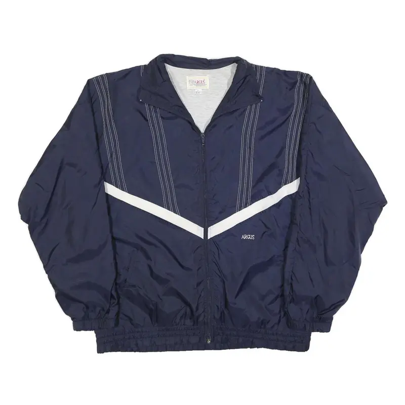 Argus Mens Navy Blue White Stripe Track Jacket L Polyester Blend Zip 1
