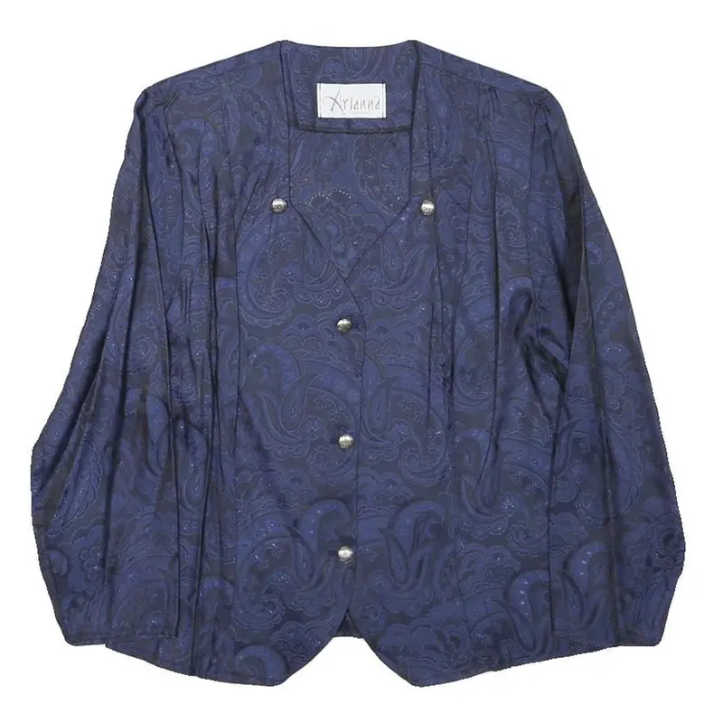 Arianna Womens Blue Button Jacket Xxs Polyester Blend Paisley Elegant 1