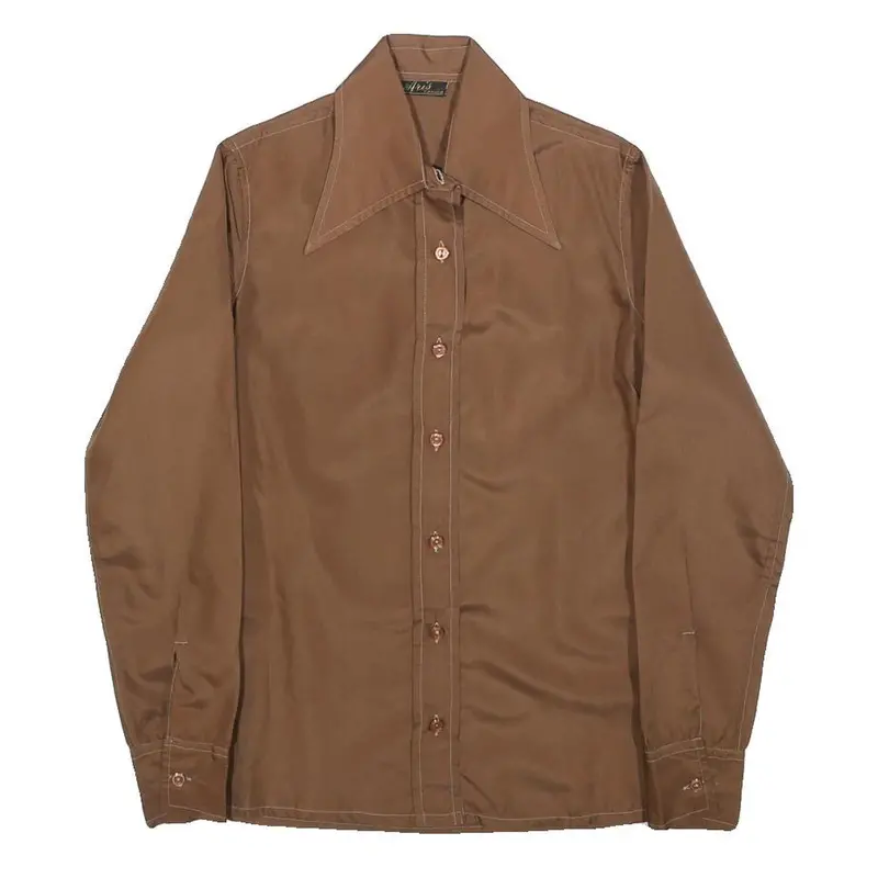 Aris Womens Brown Shirt Xs Vintage Style Long Sleeve Classic Collar 1