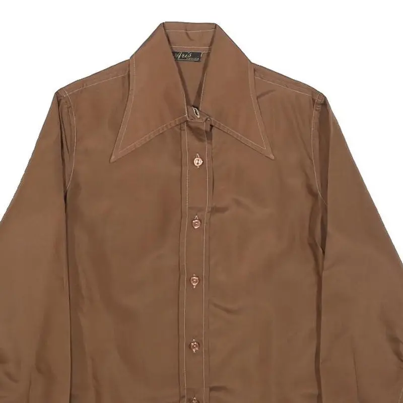 Aris Womens Brown Shirt Xs Vintage Style Long Sleeve Classic Collar 2