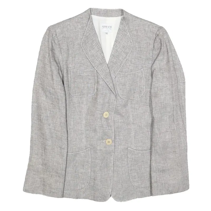 Armani Collezioni Womens Grey Linen Jacket M Woven Button Classic Tailored 1