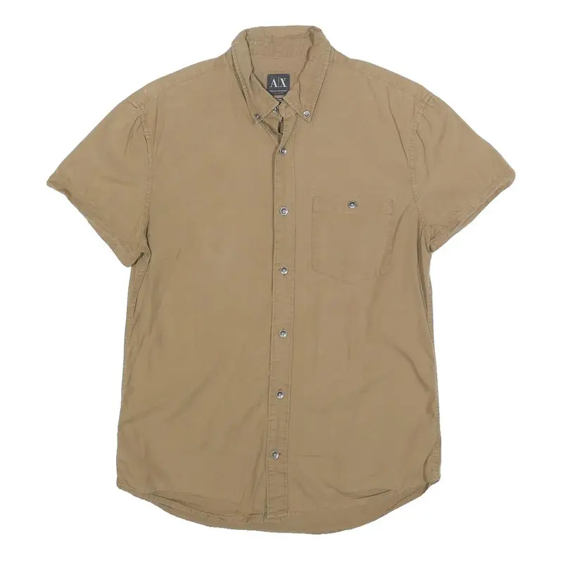 Armani Exchange Mens Beige Casual Cotton Shirt M Button Short Sleeve 1