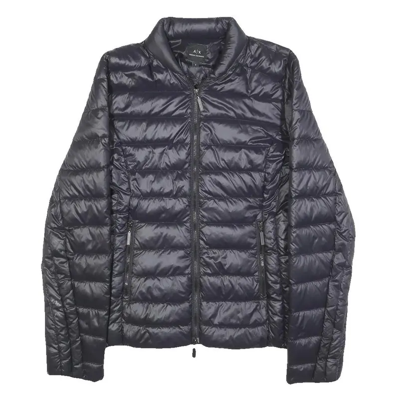 Armani Exchange Womens Black Puffer Jacket S Polyester Zip Plain Slim Fit 1
