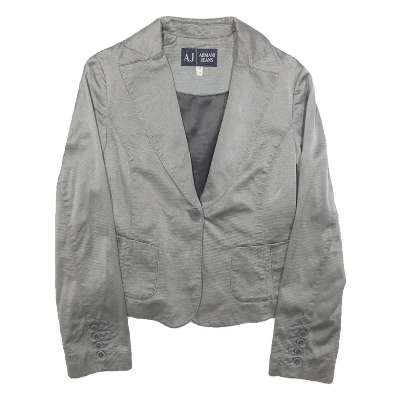 Armani Jeans Womens Grey Cotton Blend Blazer Jacket S Buttoned Pockets Tailored 1