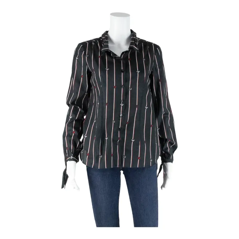Armani Jeans Womens Printed Shirt Black Collared Long Sleeve Striped S 1