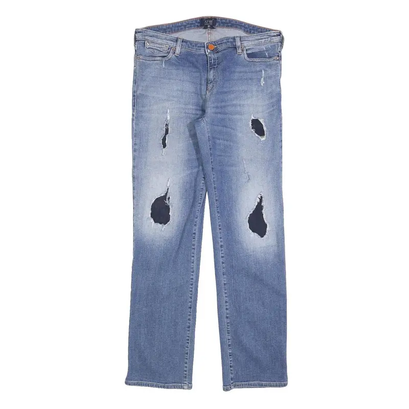 Armani Jeans Womens Regular Fit Blue Denim Stone Wash W32 L30 Distressed Zip 1