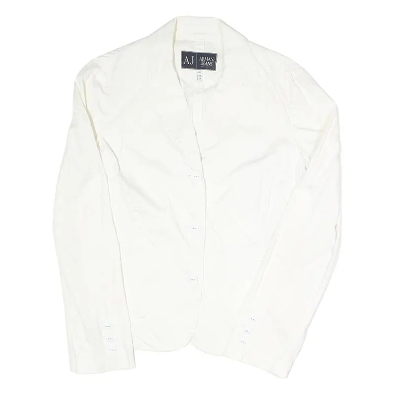 Armani Jeans Womens White Jacket S Cotton Blend Button Plain Classic Tailored 1