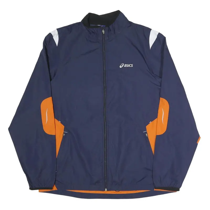 Asics Mens Navy & Orange Zip Jacket Xl Polyester Blend Colourblock Sportswear 1
