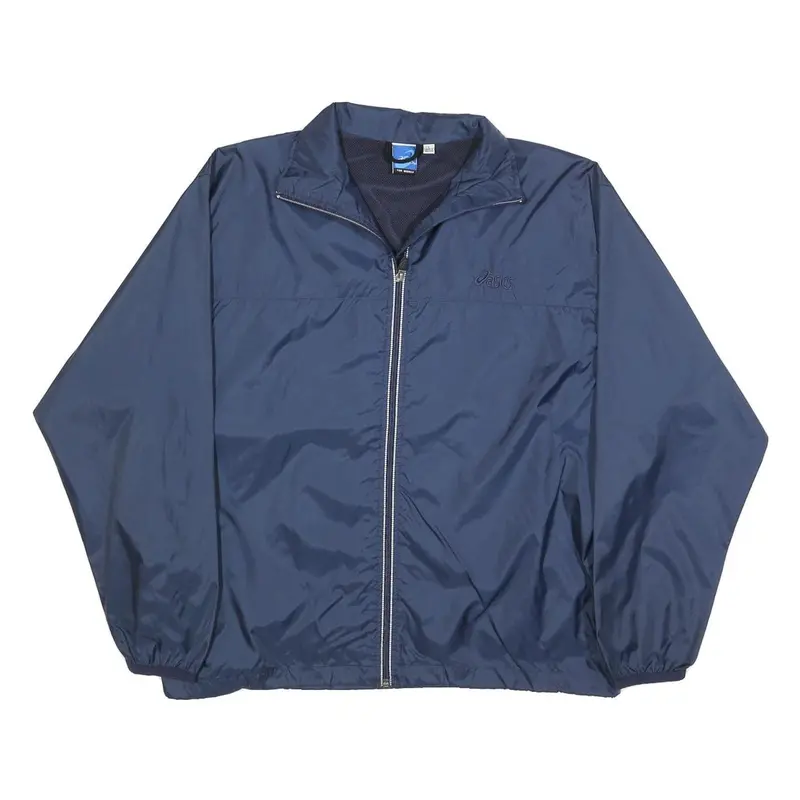 Asics Womens Navy Blue Outdoor Jacket L Nylon Plain Zip Athletic Lightweight 1