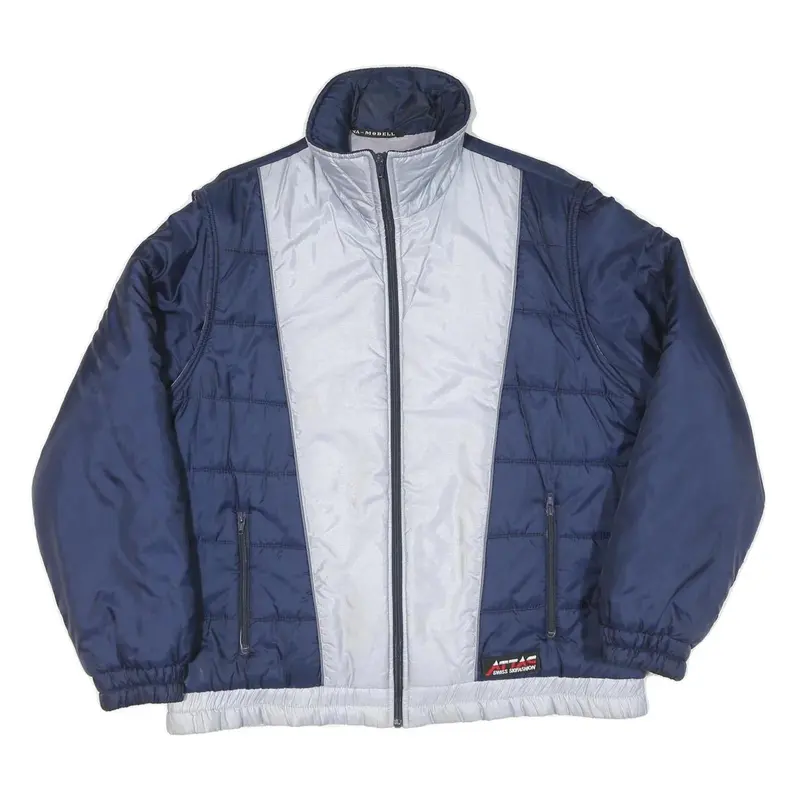 Attac Mens Blue & Silver Quilted Jacket L Polyester Blend Zipped Casual 1