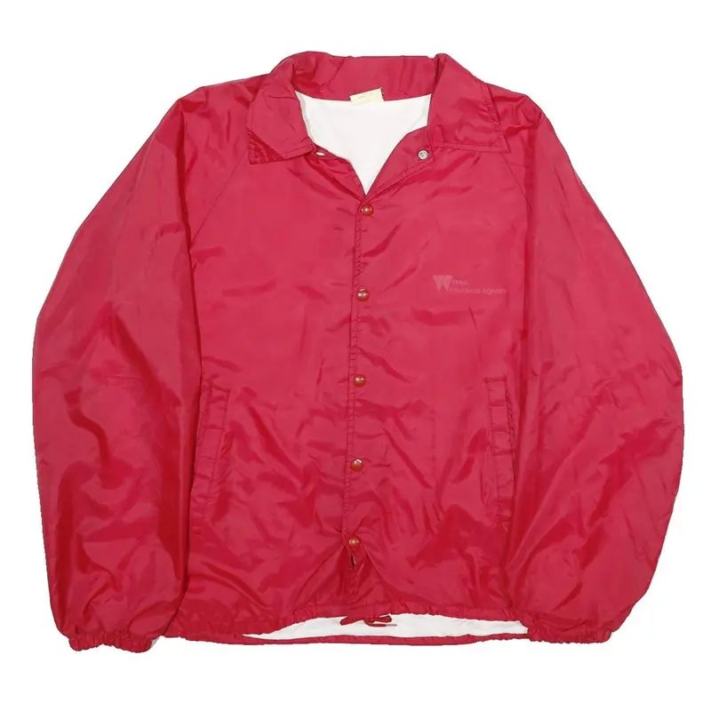 Auburn Sportswear Mens Red Nylon Coach Jacket L Button Closure Plain Lightweight 1