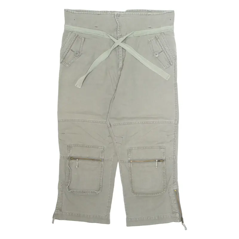 Authentic 3/4 Cargo Mens Trousers Green Loose Wide-Leg W34 L24 1