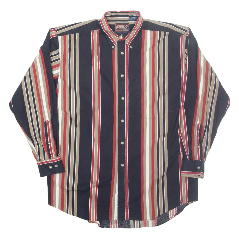 Authentic Gfc Mens Shirt Black Striped Long Sleeve L 1