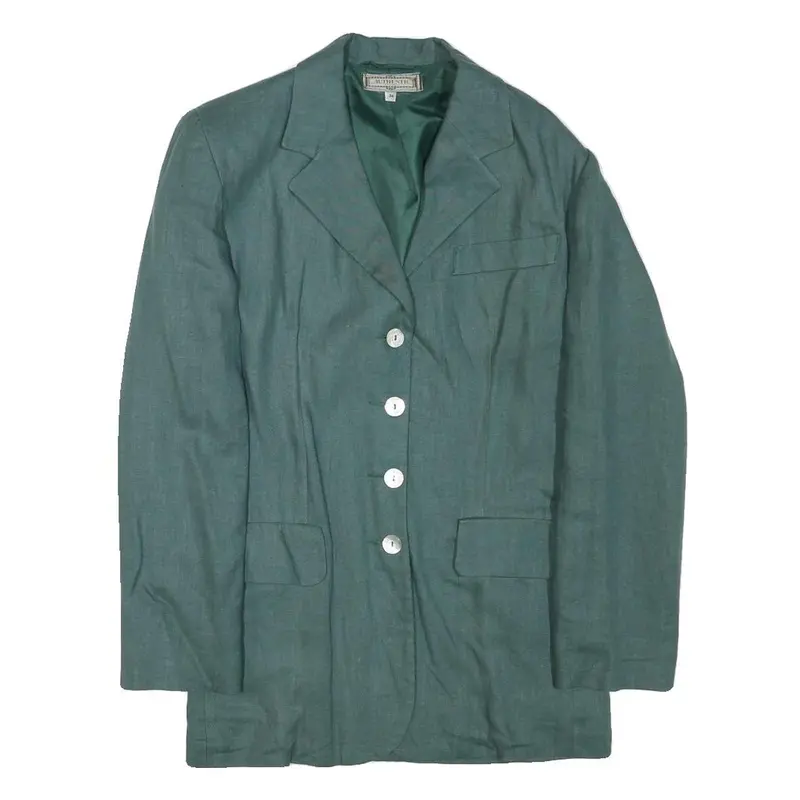 Authentic Womens Green Linen Blend Jacket Xs Button Closure Plain Classic Fit 1