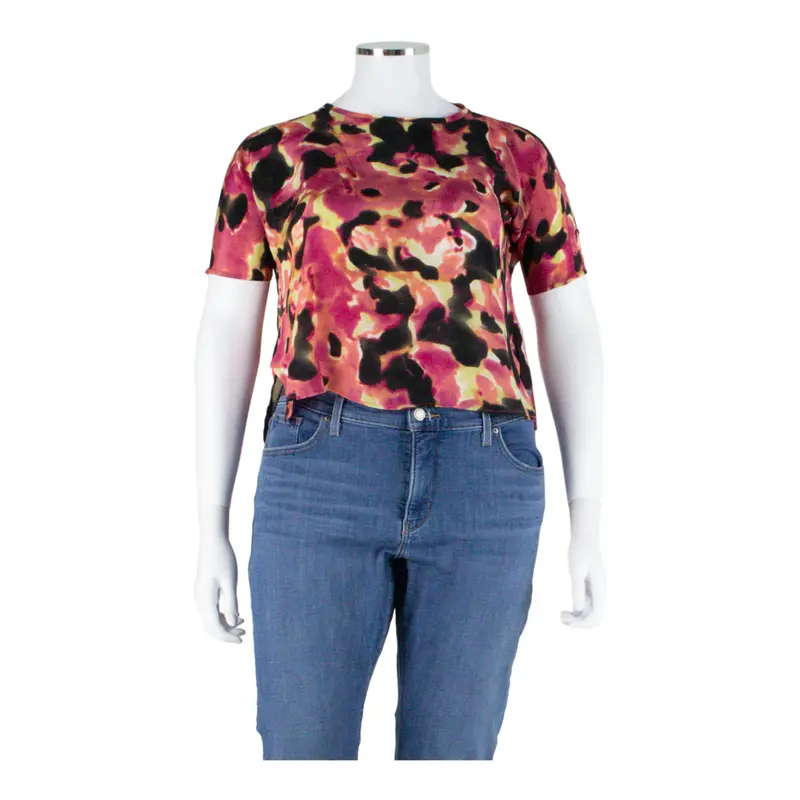 Ayres Womens Printed Top Pink Faux Silk Crazy Pattern M 1