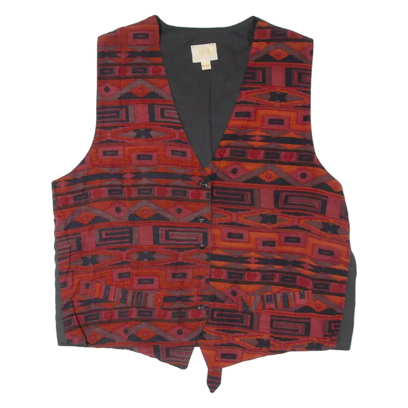 Aztec Womens Blazer Waistcoat Red Viscose 90S Crazy Pattern M 1