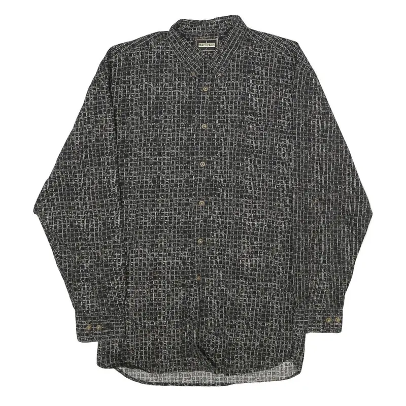 Bachrach Mens Black Patterned Cotton Blend Shirt L Button Collar Long Sleeve 1