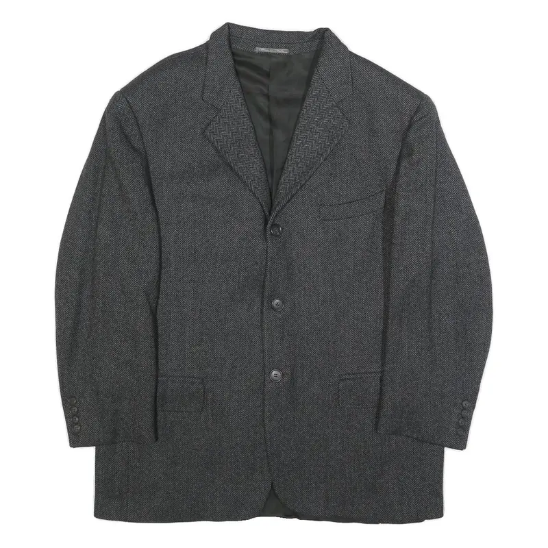 Bally Mens Grey Herringbone Wool Blend Classic Jacket Xl Button Formal Outerwear 1
