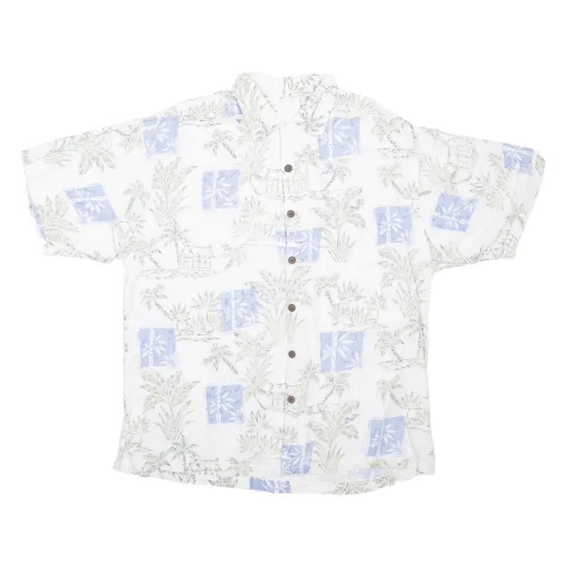 Bamboo Mens Hawaiian Shirt White Crazy Pattern L 1