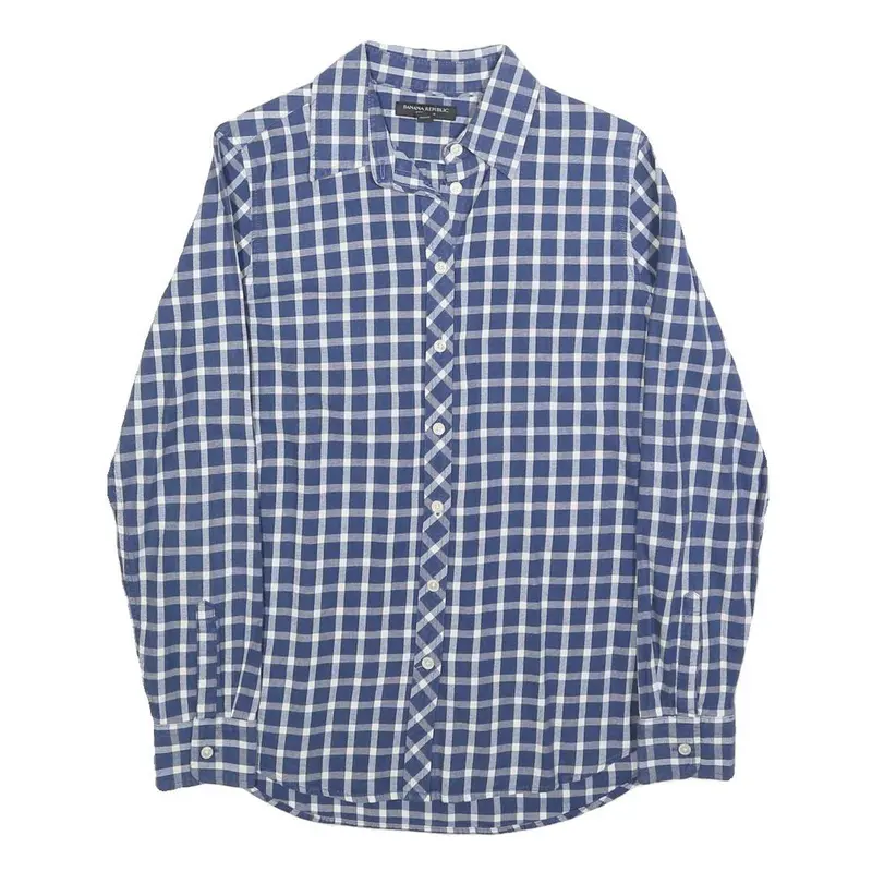 Banana Republic Womens Blue & White Check Shirt S Tailored Fit Cotton Blend 1