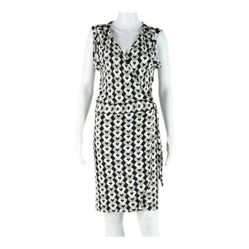 Banana Republic Womens Wrap Dress Black Geometric Sleeveless Knee Length M 1