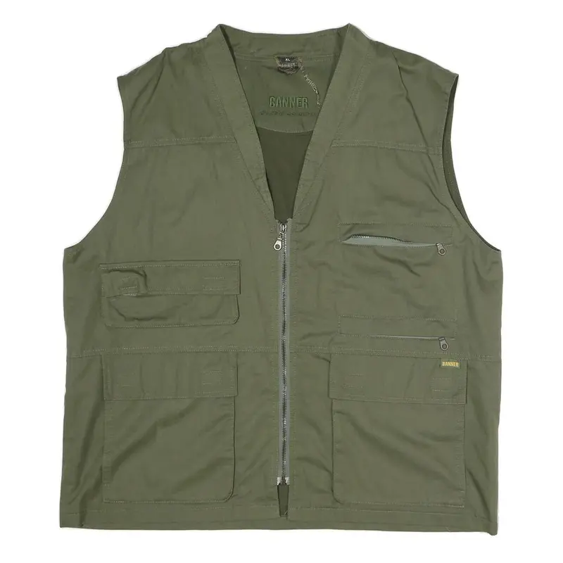 Banner Mens Green Utility Vest Jacket Xl Polyester Blend Plain Zip Pockets 1
