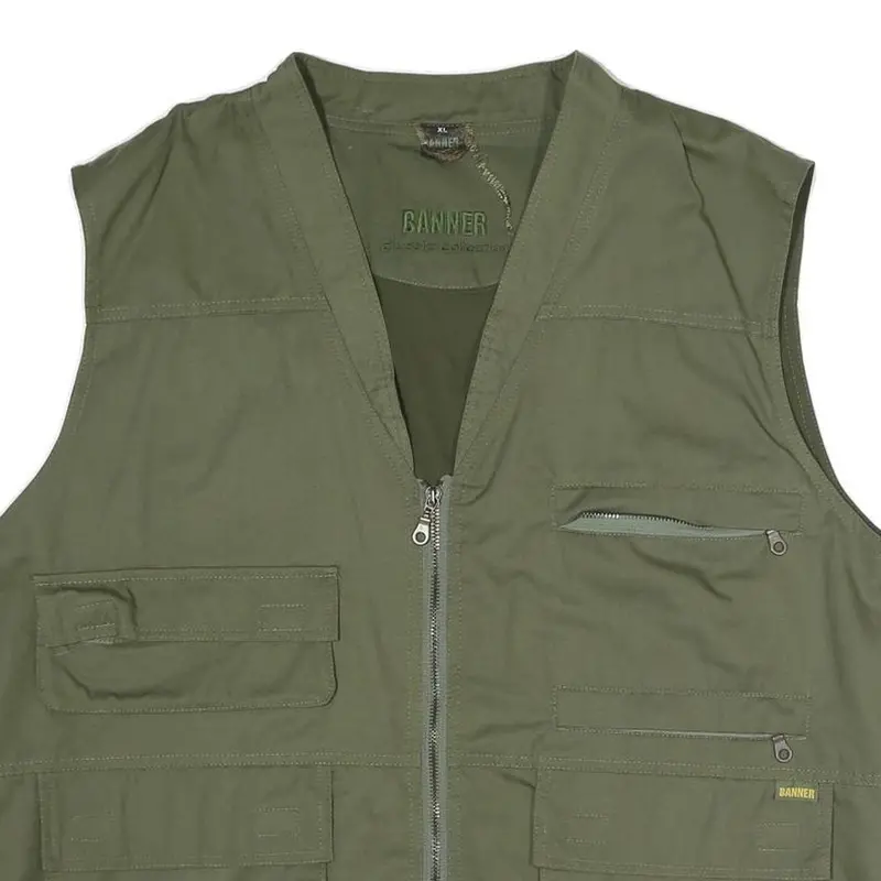 Banner Mens Green Utility Vest Jacket Xl Polyester Blend Plain Zip Pockets 2