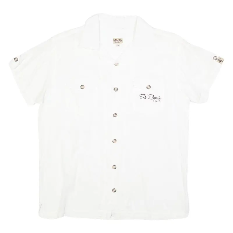Baobab Mens White Cotton Shirt M St Barth Fiji Button Pocket Casual Summer 1