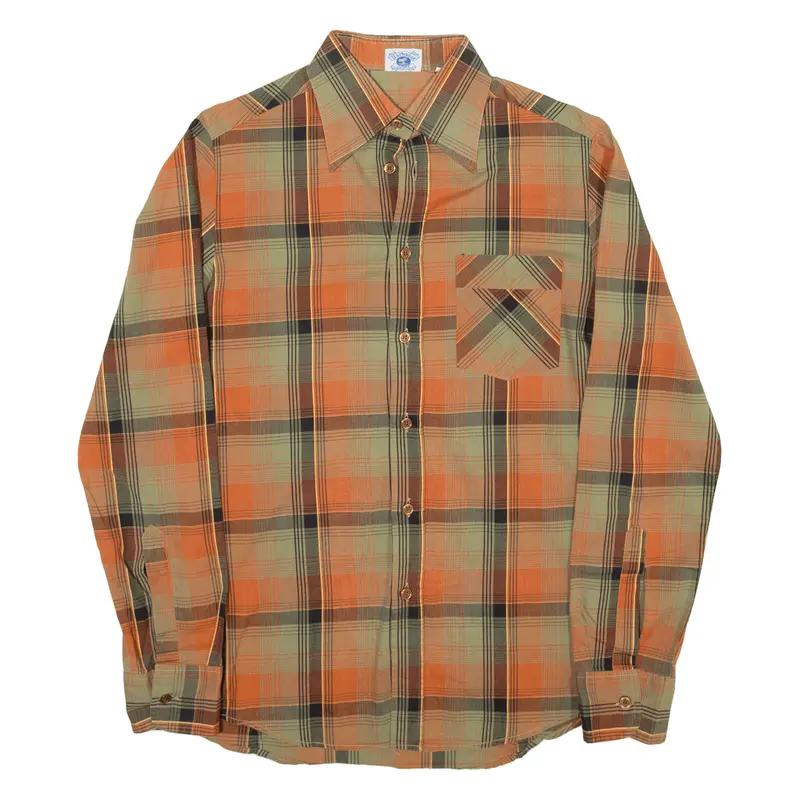 Barbados Shirts Slim Fit Mens Shirt Orange Check Long Sleeve S 1