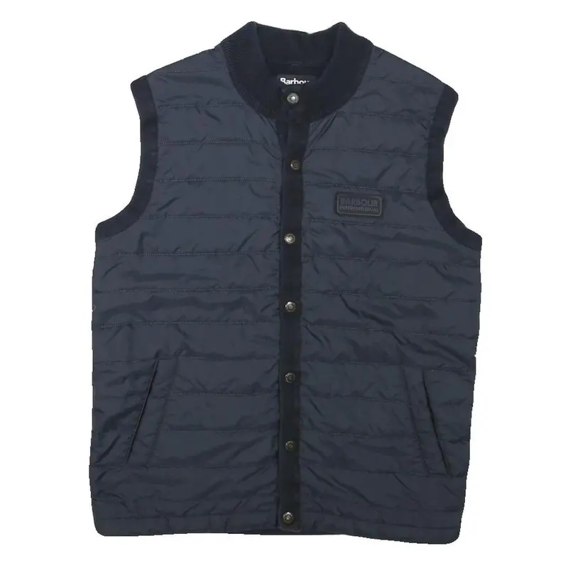 Barbour International Mens Navy Blue Quilted Button Jacket S Polyester Blend 1